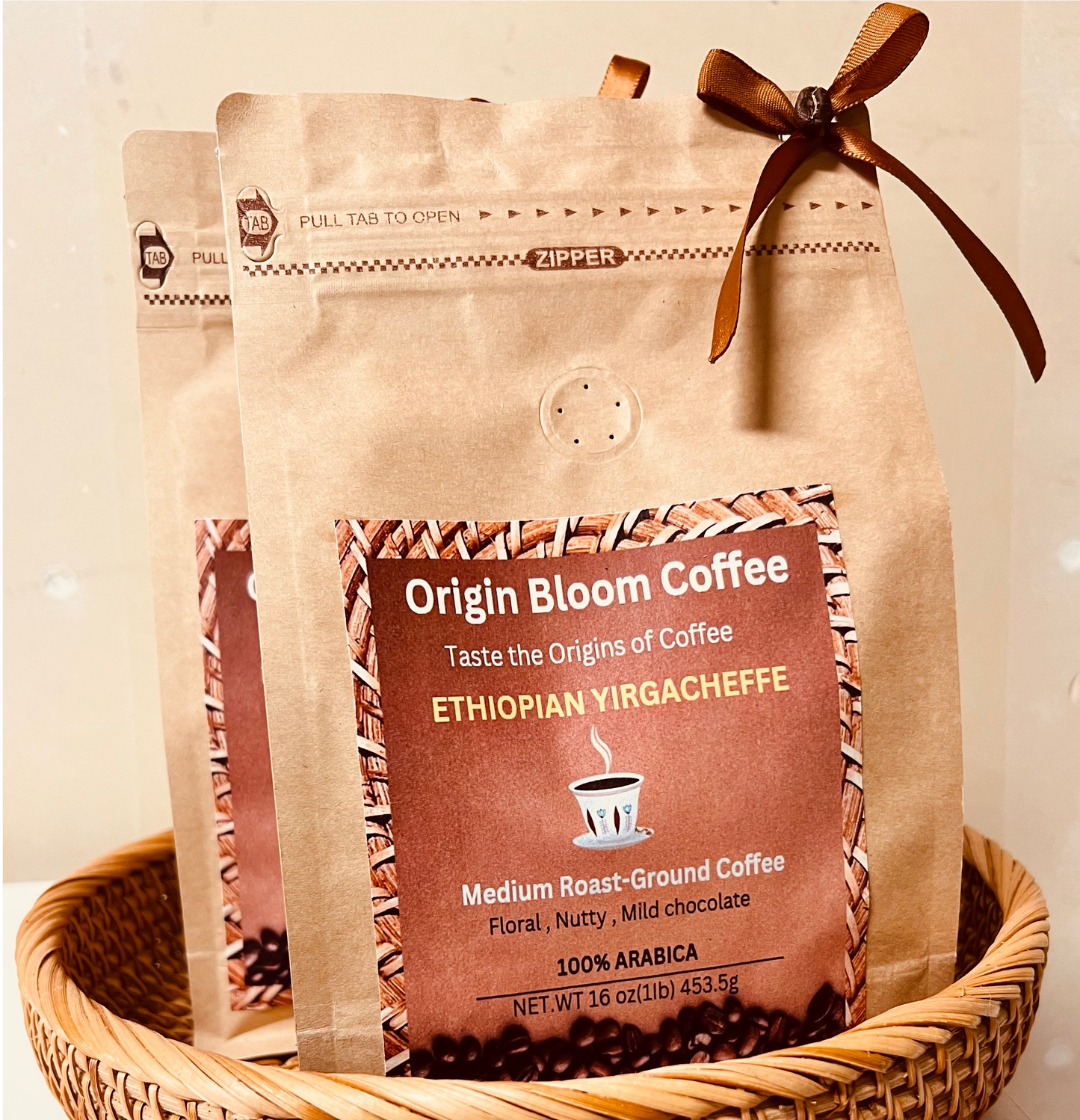 Ethiopian Yirgacheffe, Medium Roast Ground Coffee, 16 oz