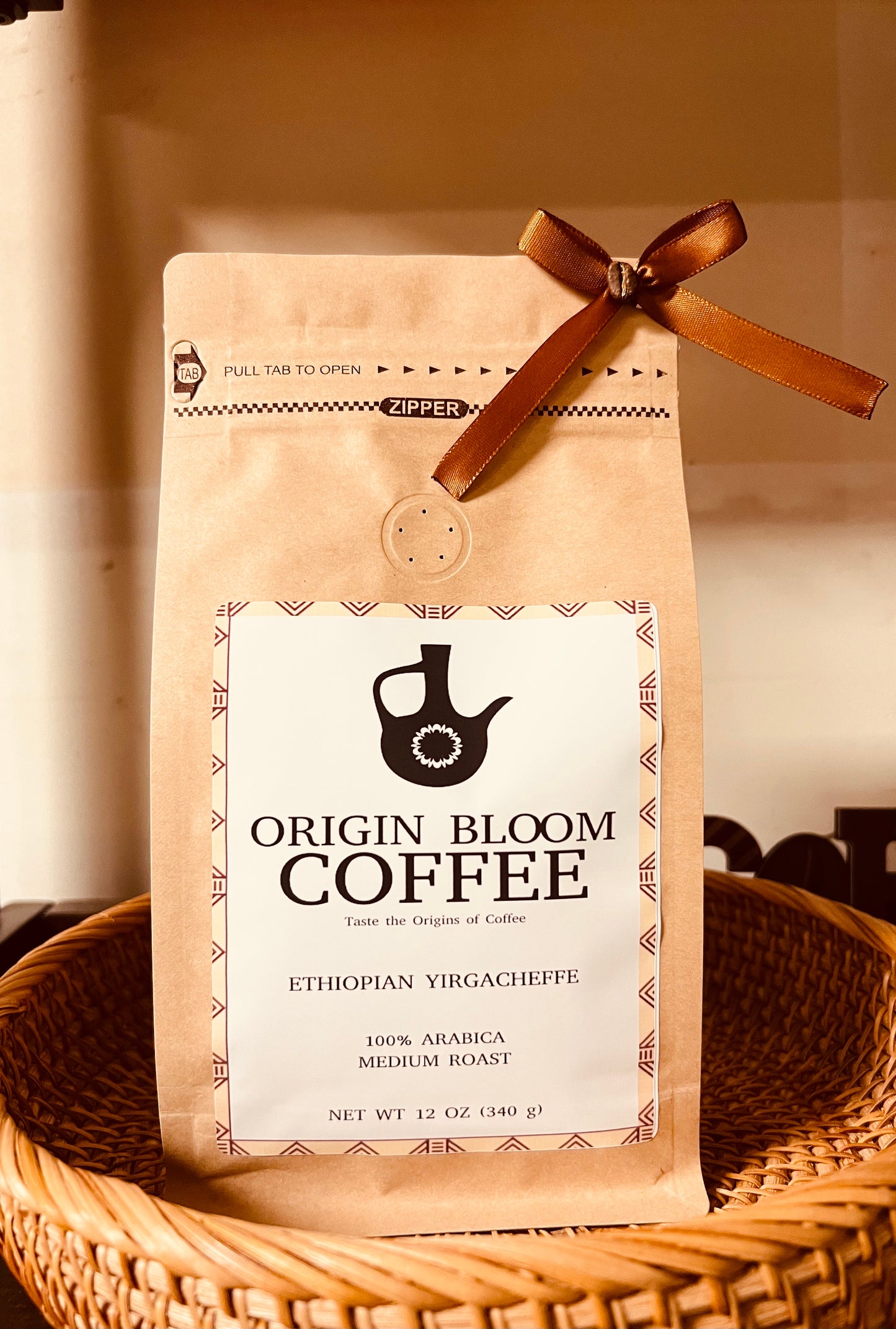 Ethiopian Yirgacheffee, Medium Roast Whole Beans, 12 oz