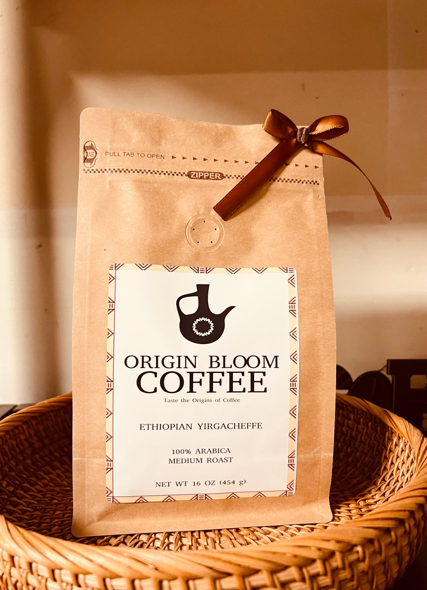 Ethiopian Yirgacheffee, Medium Roast Whole Beans, 16 oz