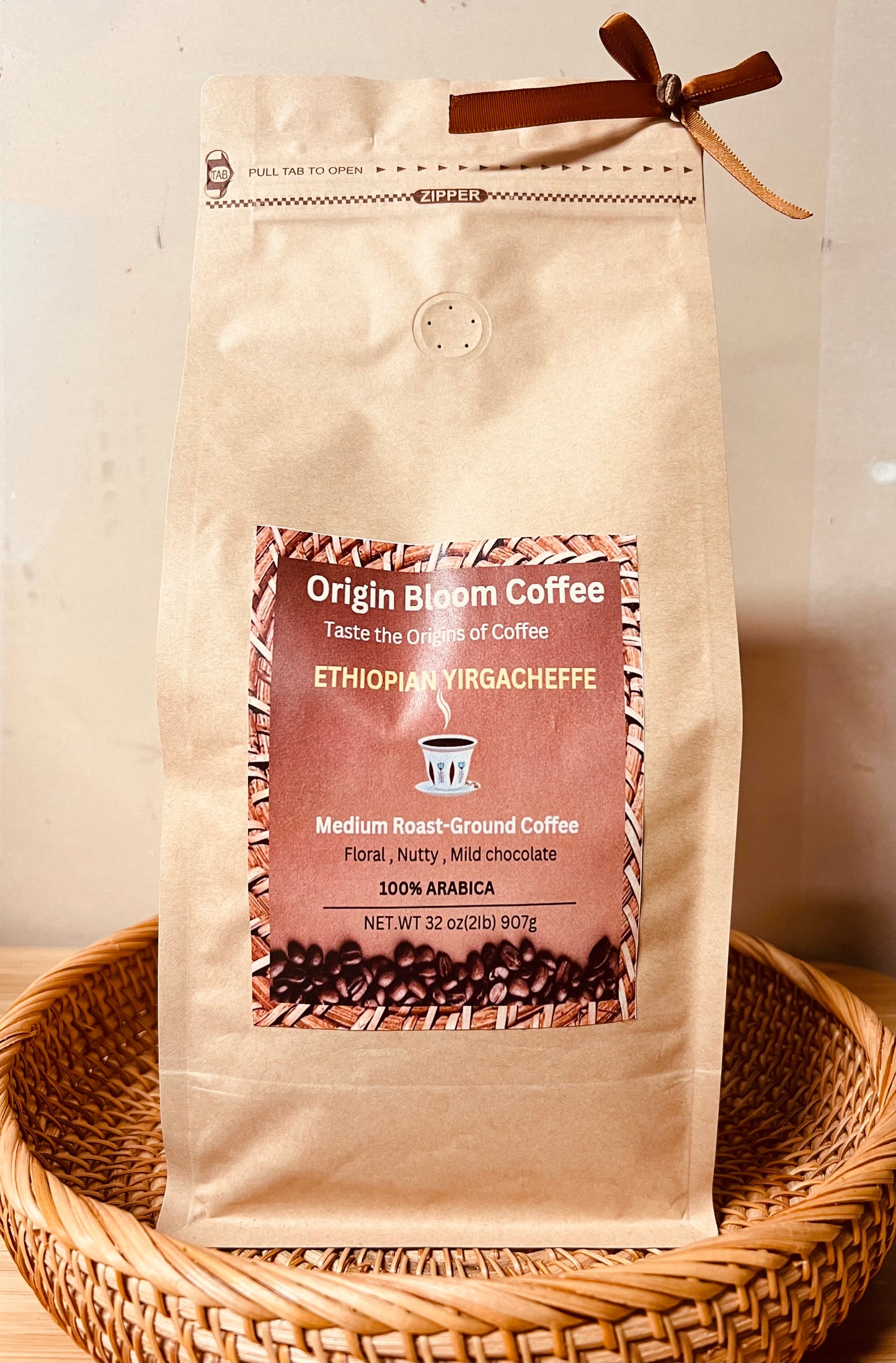 Ethiopian Yirgacheffe, Medium Roast Ground Coffee, 32 oz